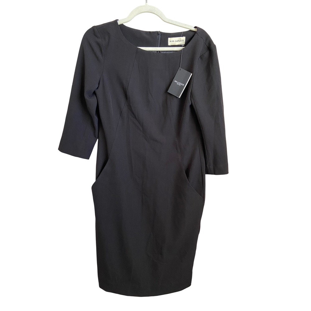 MM LaFleur Etsuko Dress Black 3/4 Sleeve Pockets Machine Washable Size 8